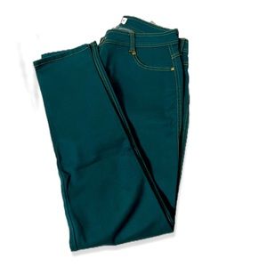 Guy Laroche Paris, like new designer jeans in green with gold stitching.